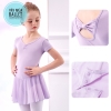 Váy tập múa nơ lưng chân váy voan tay ngắn xanh