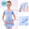 Váy tập múa nơ lưng chân váy voan tay ngắn xanh