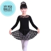 Set áo váy múa phối ren dài tay màu đen