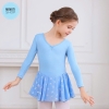 Váy tập múa nơ lưng voan nơ dài tay (xanh, hồng, tím)