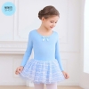 Váy múa chân ren đan lưng dài tay (tím, xanh, hồng)