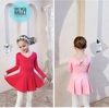 Váy tập múa cotton nơ lưng dài tay hồng