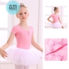 Set áo váy múa basic tay ngắn hồng trắng