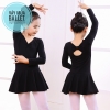 Váy tập cotton nơ lưng dài tay đen