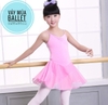 Váy tập múa 2 dây cotton phối voan màu hồng