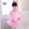 Váy múa basic dài tay màu hồng