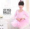 Váy múa basic dài tay màu hồng