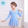 Váy tập múa voan nơ eo dài tay (hồng, tím, xanh)