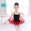 Váy múa 2 dây phối màu đen đỏ