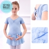 Váy tập múa nơ lưng chân váy voan tay ngắn xanh