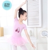 Váy múa kimsa giày tay ngắn màu hồng, tím
