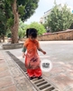 Bộ áo dài cam đôi vịt cườm