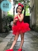 Váy múa lệch vai tay rời đỏ