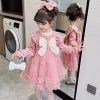 Váy nhung mềm nơ điệu đà (hồng, đỏ)