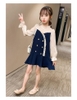 Váy khuy phối voan cho bé lớn xanh coban