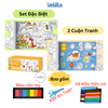 (Set đặc biệt) Bộ gồm 2 cuộn tranh tô màu dài 3 mét kèm 24 màu hữu cơ, 8 màu vân tay và kéo an toàn cho bé - Lalala baby