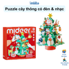 Bộ ghép hình cây thông 3D đồ chơi trang trí Noel Giáng Sinh có đèn nhạc nhấp nháy - Puzzle Busy Christmas Workshop mideer
