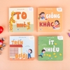 Bộ 4 Sách Song Ngữ Bé Học Kĩ Năng Giao Tiếp Phần 2 gồm 4 cuốn: To - Nhỏ, Giống - Khác, Ít - Nhiều , Trên - Dưới.