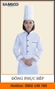 Đồng phục bếp trắng viền cúc nâu
