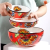 Bộ bát đĩa vẽ tay hoa đỏ xuất Âu