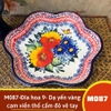 Bộ bát đĩa dạ yến vàng cam viền thổ cẩm đỏ vẽ tay xuất Âu