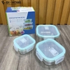 Set 3 Hộp Thủy Tinh Borosilicate Chịu Nhiệt – Nắp Gioăng Silicone Có Lỗ Thoát Hơi