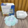 Set 3 Hộp Thủy Tinh Borosilicate Chịu Nhiệt – Nắp Gioăng Silicone Có Lỗ Thoát Hơi