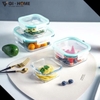 Set 3 Hộp Thủy Tinh Borosilicate Chịu Nhiệt – Nắp Gioăng Silicone Có Lỗ Thoát Hơi