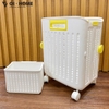 Giỏ Đựng Gấp Gọn Có Bánh Xe - 2 Ngăn - Tặng kèm miếng dán