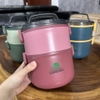 HỘP ĐỰNG CƠM 2 TẦNG TRÒN KÈM MUỖNG IN LOGO- CT 138