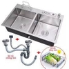 H32C81_Chậu rửa bát Inox công nghệ đúc-H8245, 2 hố, cân 3.5, sus304, Cài dao thớt