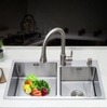 CRB045_Chậu rửa bát Inox công nghệ đúc-H32L35R, 2 hố, Lệch, thoát xả 140, 3.5 sus304, D0.9