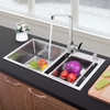 CRB045_Chậu rửa bát Inox công nghệ đúc-H32L35R, 2 hố, Lệch, thoát xả 140, 3.5 sus304, D0.9