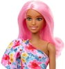 Mattel - Barbie Fashionista Doll, One Shoulder Floral Dress, Cat-Eye Sun Glasses, Blue Sneakers, Long Pink Wavey Hair and Purple Prosthetic Leg (Large Item, Doll)