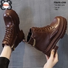 Giày Cổ Cao, Giày Boots Đế Xuồng Màu Nâu Da Thật 9CM PB690-4300