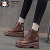 Giày Cổ Cao, Giày Boots Đế Xuồng Màu Nâu Da Thật 9CM PB690-4300