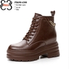 Giày Cổ Cao, Giày Boots Đế Xuồng Màu Nâu Da Thật 9CM PB690-4300