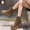 Boots Cổ Ngắn Đế Đúp Thắt dây kéo khóa Cao 8CM PB590-4245