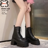 Boots Cổ Ngắn Đế Đúp Thắt dây kéo khóa Cao 8CM PB590-4245