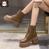Boots Cổ Ngắn Đế Đúp Thắt dây kéo khóa Cao 8CM PB590-4245