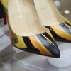 Guốc LBT lmt vệt sơn 3 màu đen-vàng-cam, mũi nhọn, 9 cm