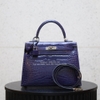 Túi Hermes K25 croc màu xanh coban khóa trắng