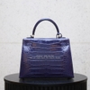 Túi Hermes K25 croc màu xanh coban khóa trắng