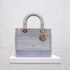 KG-Túi Dior Lady D-lite vải màu xám