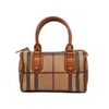 Túi Burberry Bowling Bag Canvas Màu Nâu Kẻ Khóa Vàng