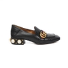 Giày Gucci Peyton Faux Pearl Mid Heel Loafers 36.5 Da Calfskin Màu Đen Khóa Vàng