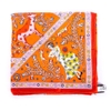 Khăn Hermès Màu Cam Viền Đỏ Họa Tiết Hoa Lá