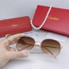 Kính Mát Nữ Hiệu Cartier Màu Nâu Len Bầu Gọng Kim Loại Cao Cấp