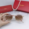 Kính Mát Nữ Hiệu Cartier Màu Nâu Len Bầu Gọng Kim Loại Cao Cấp