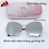 Kính mát nữ tráng gương bạc - Kính Miu Miu mắt mèo cao cấp gọng kim loại kèm hộp
